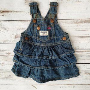 OshKosh Denim Ruffle Overall Dress 3mo Jumper Adjustable Shoulder Tier Vestbak